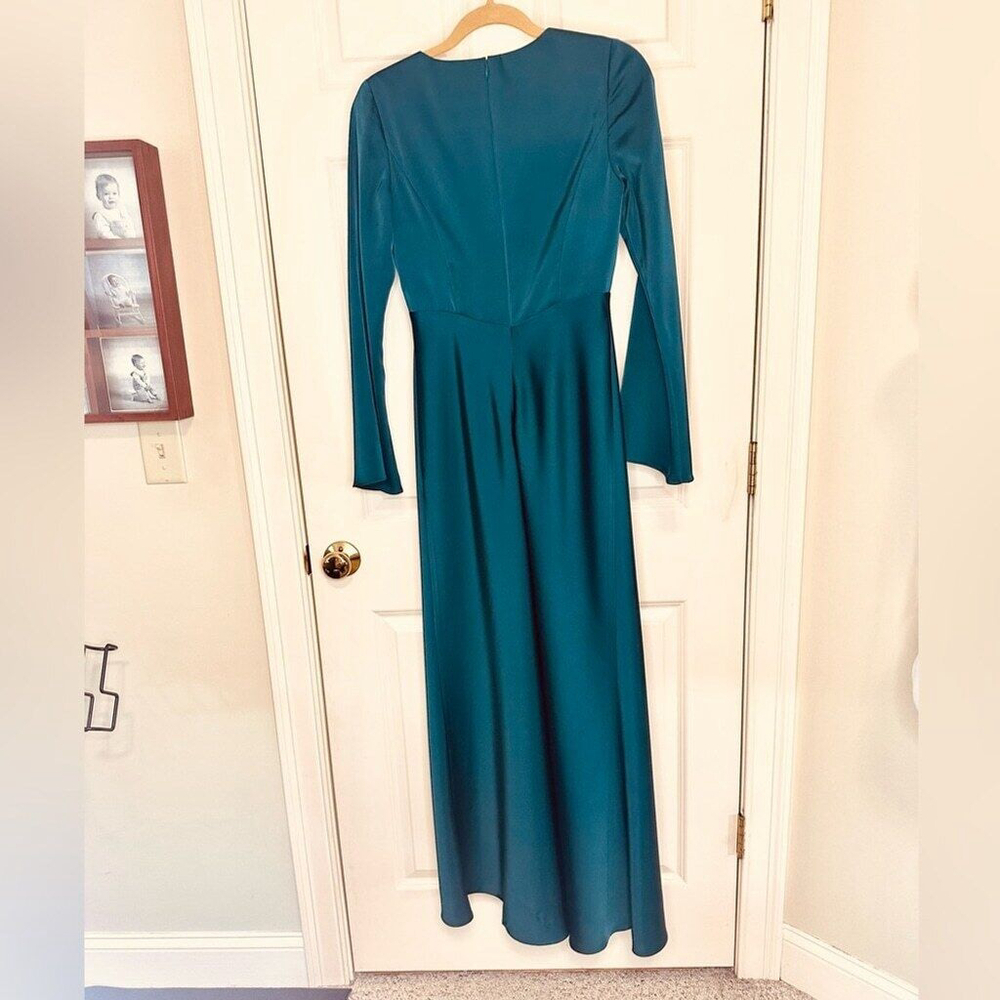 Satin Charmeuse A-Line Maxi Dress Jewel Bateau Neckline Built in Bra! Size 4 - Picture 5 of 13